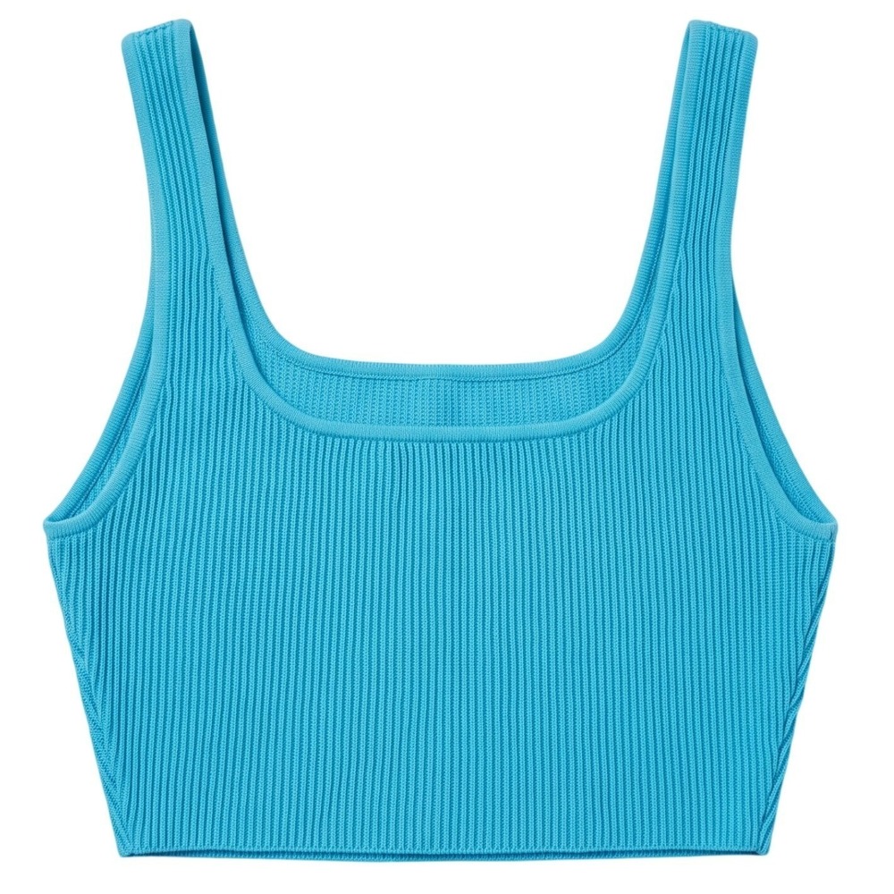 ARITZIA Babaton Sculpt Knit Ribbed Square Neck Crop Tank Top Blue Medium NWOT - Picture 4 of 6